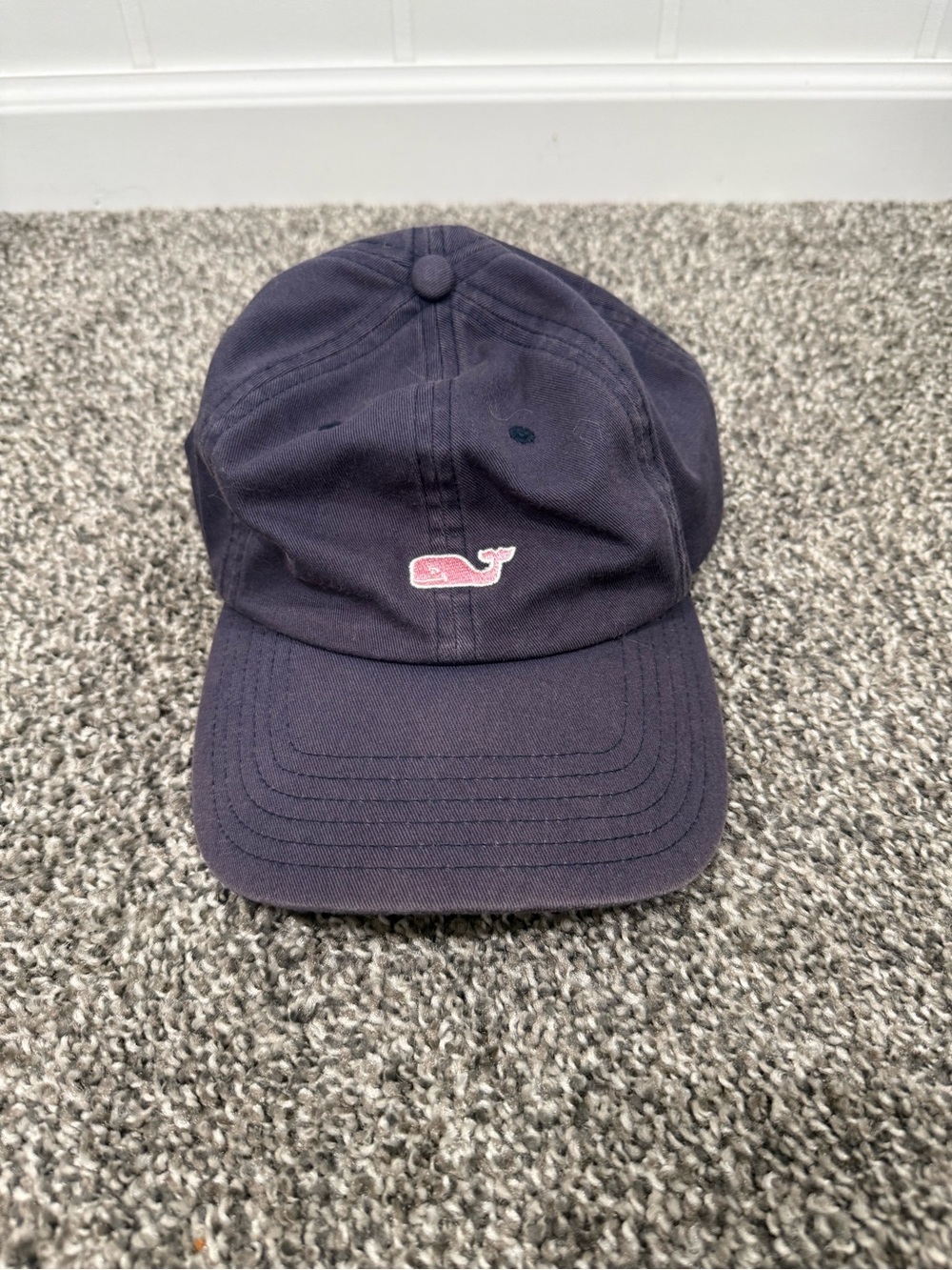 Vineyard Vines Navy Cap with Pink Whale Embroidery